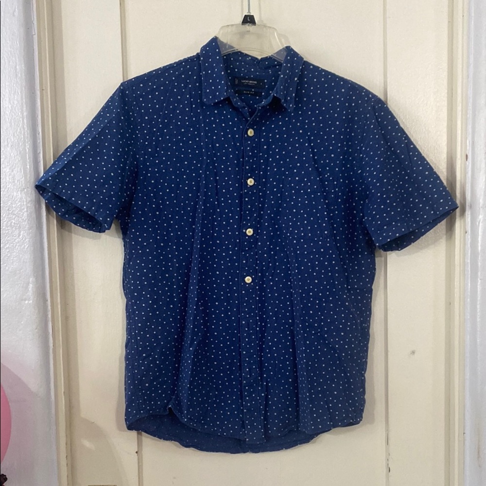 Lucky Brand Navy Blue Polka Dot Button-Up Shirt